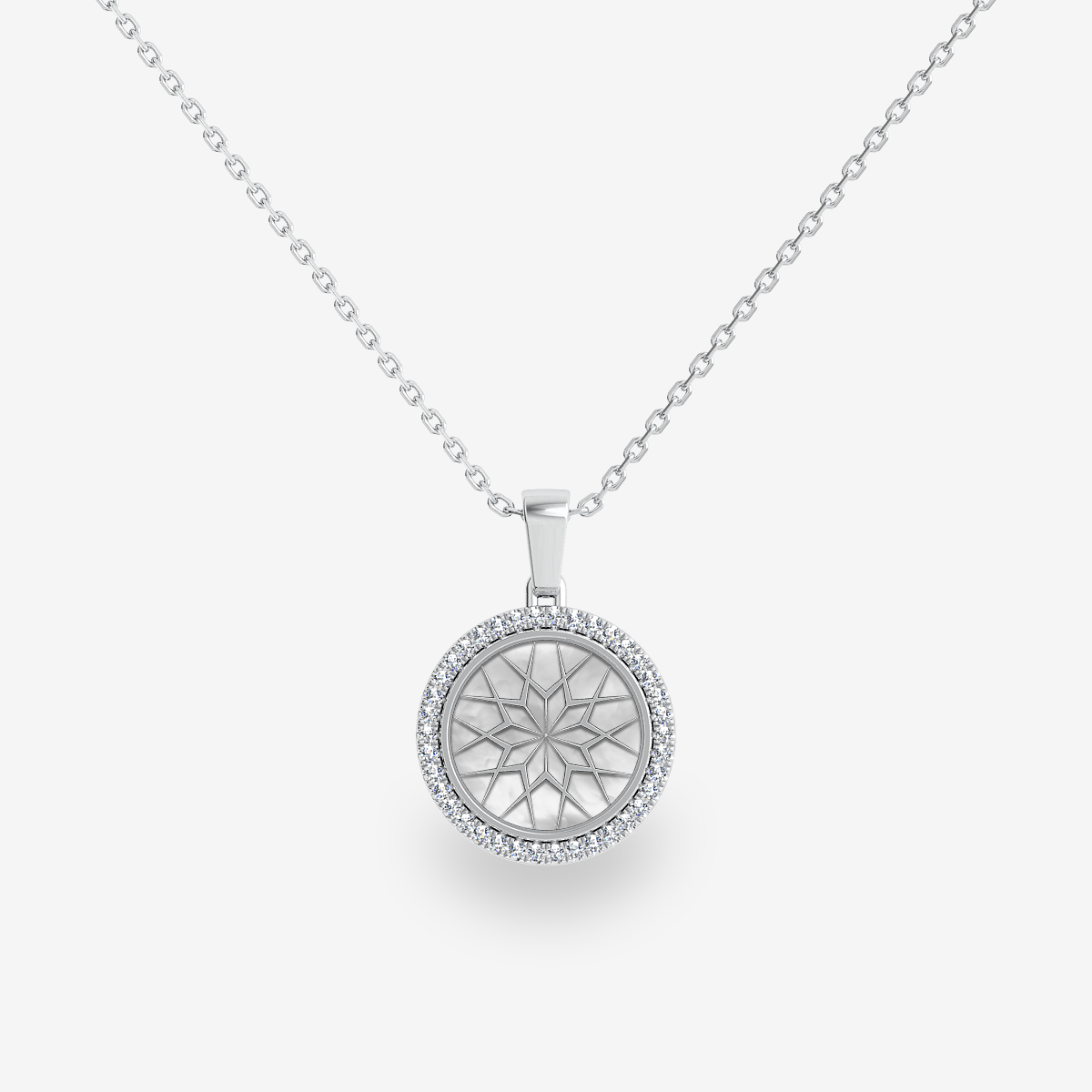 18k Palladium White Gold Pearl White Mother of Pearls diamond pave pendant