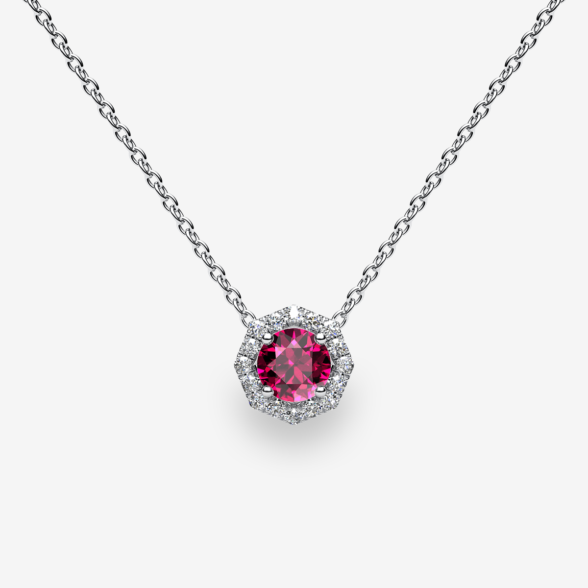 18k Palladium White Gold Ruby halo pendant