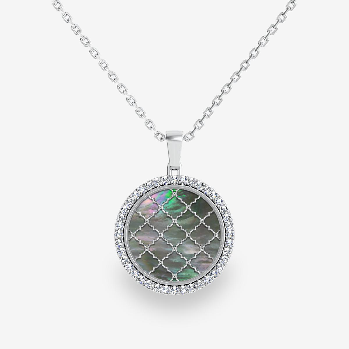 18k Palladium White Gold Tahiti Mother of Pearls diamond pave pendant