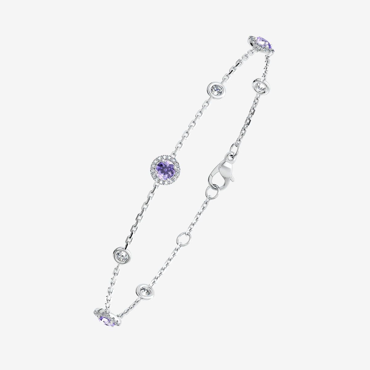 18k Palladium White Gold Tanzanite halo bracelet