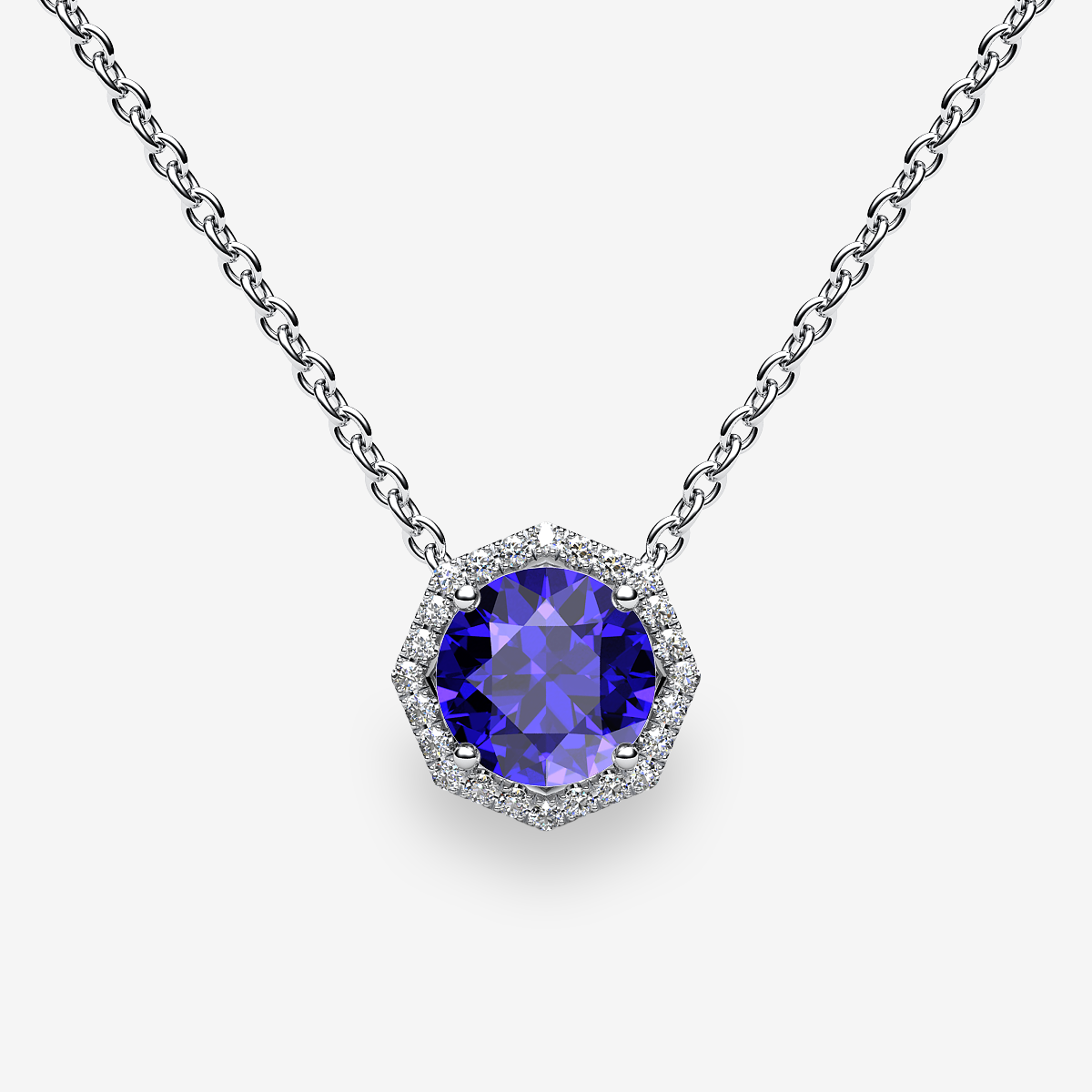 18k Palladium White Gold Tanzanite halo pendant