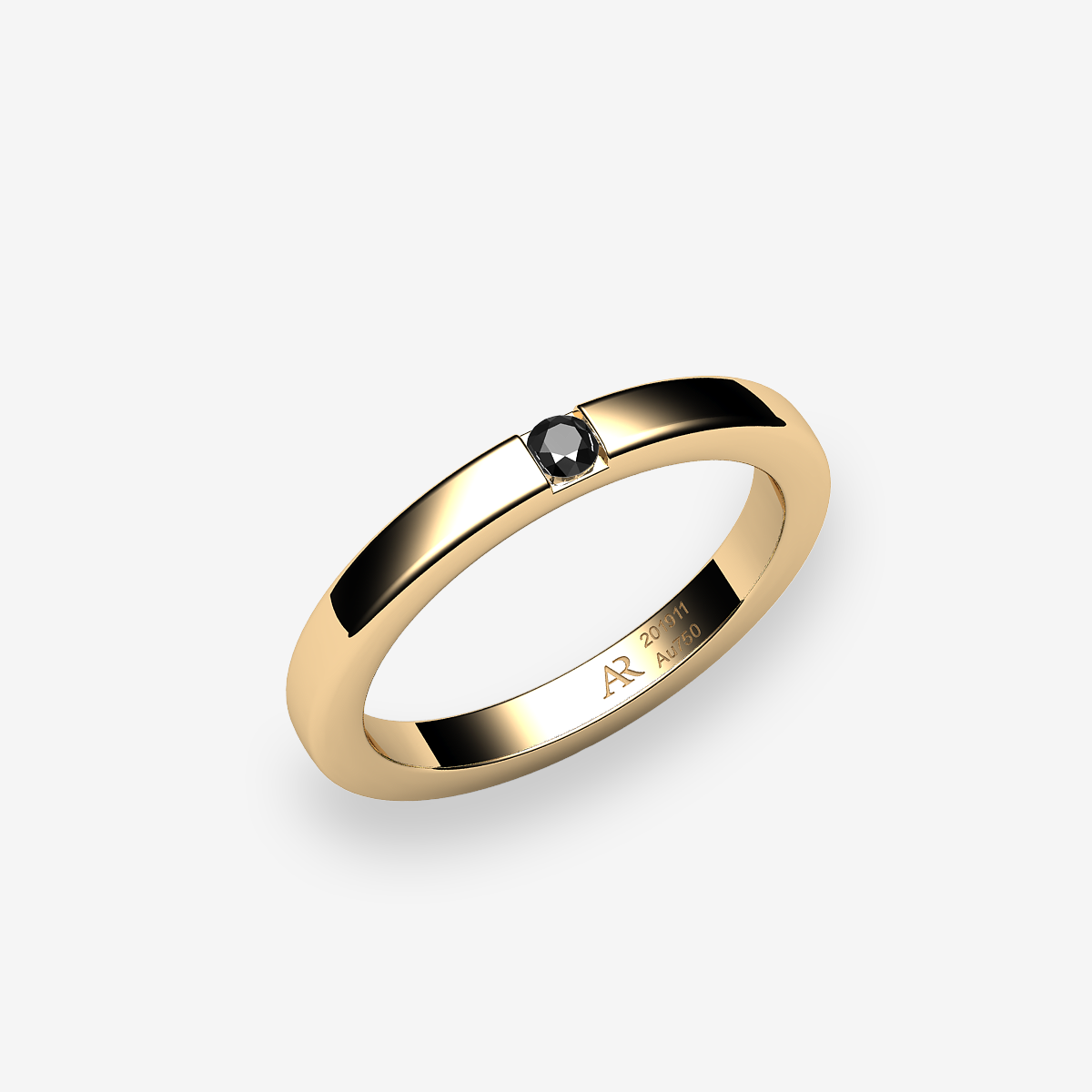 18k Yellow Gold Black Diamond bar set wedding ring