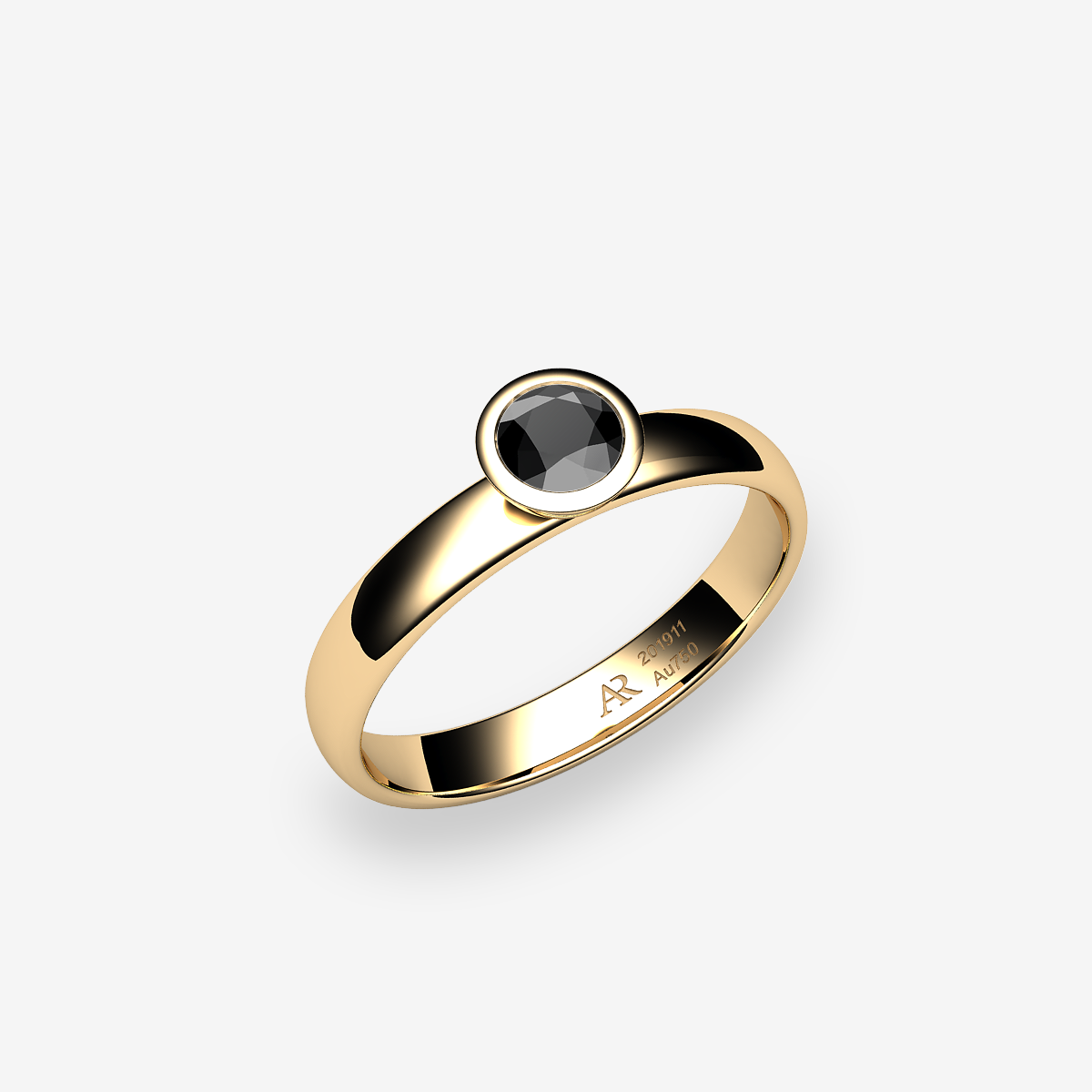 18k Yellow Gold Black Diamond bezel set ring