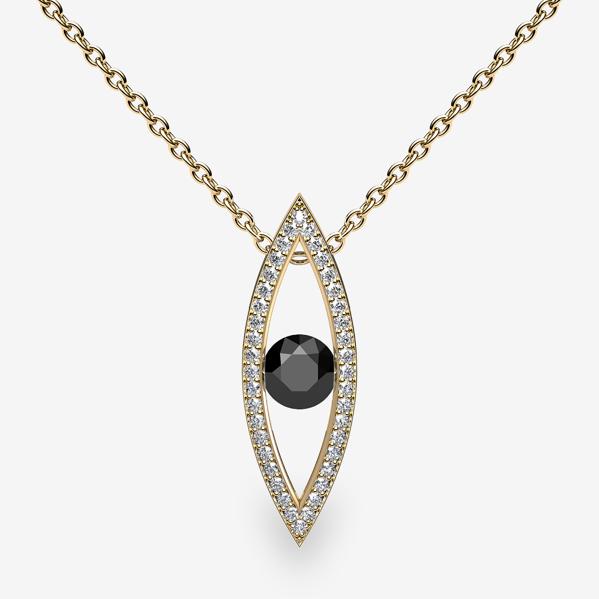 18k Yellow Gold Black Diamond channel set pendant