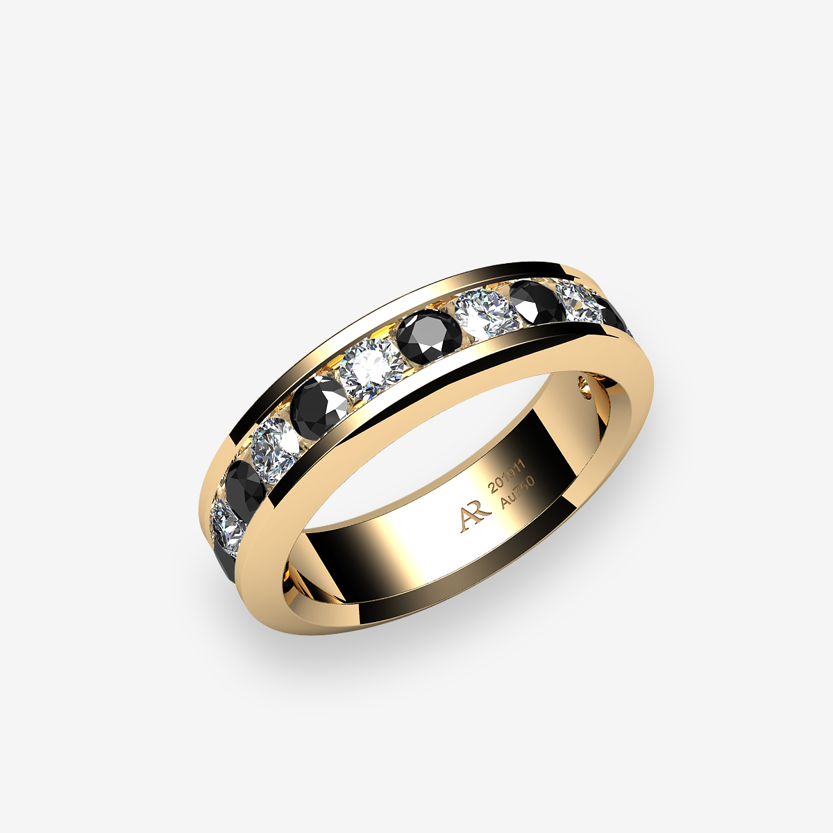 18k Yellow Gold Black Diamonds channel set wedding ring