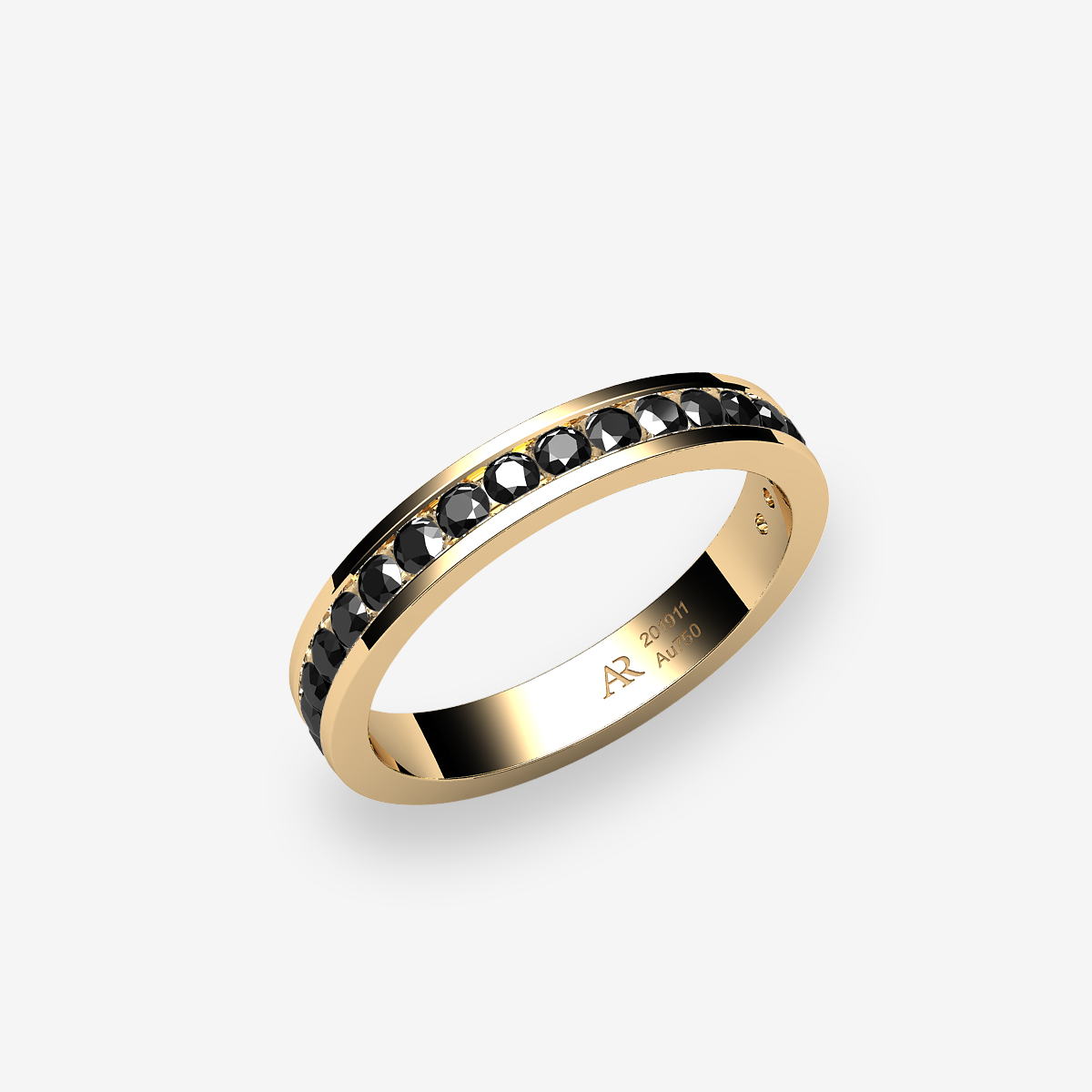 18k Yellow Gold Black Diamonds channel set wedding ring