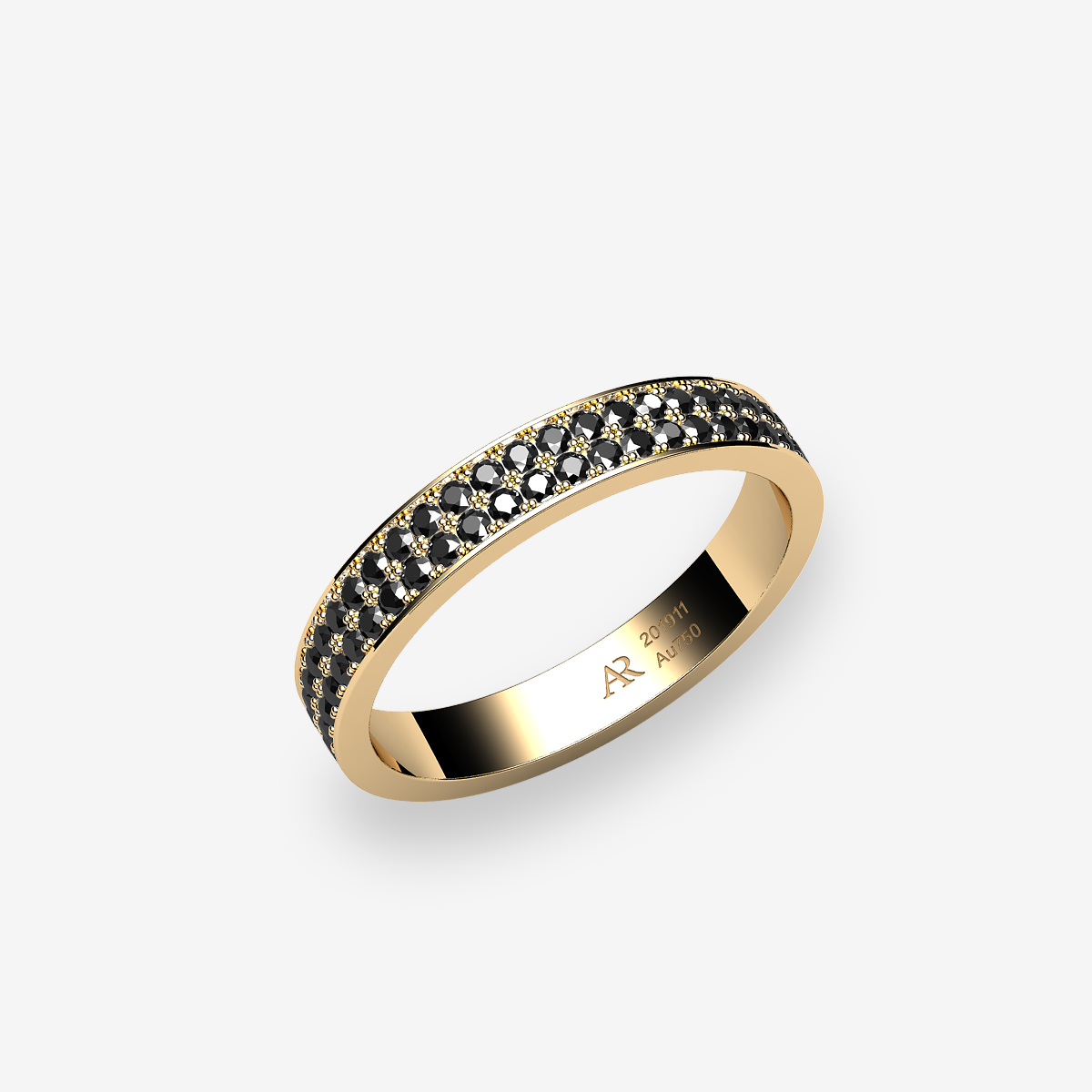 18k Yellow Gold Black Diamonds pave set ring