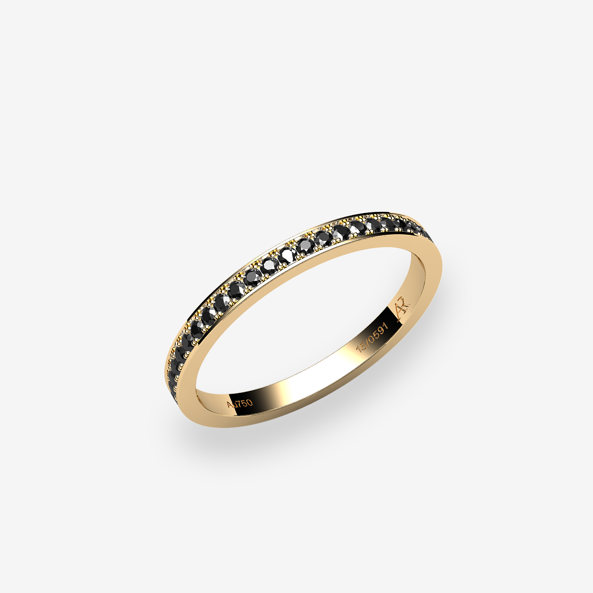 18k Yellow Gold Black Diamonds pave set wedding ring