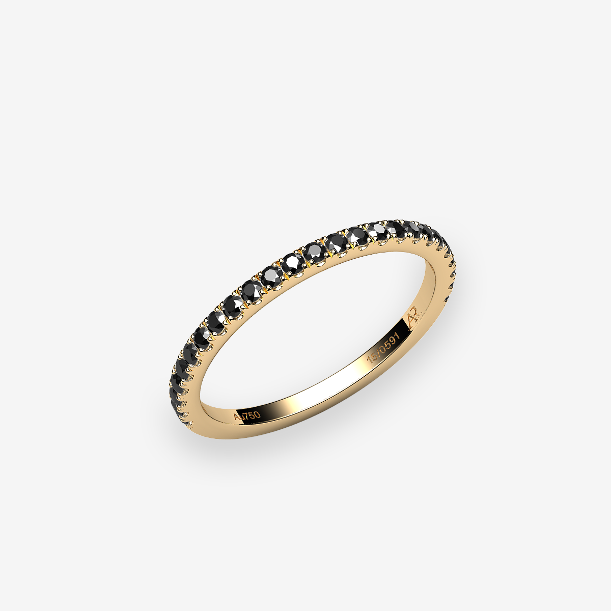 18k Yellow Gold Black Diamonds pave wedding ring