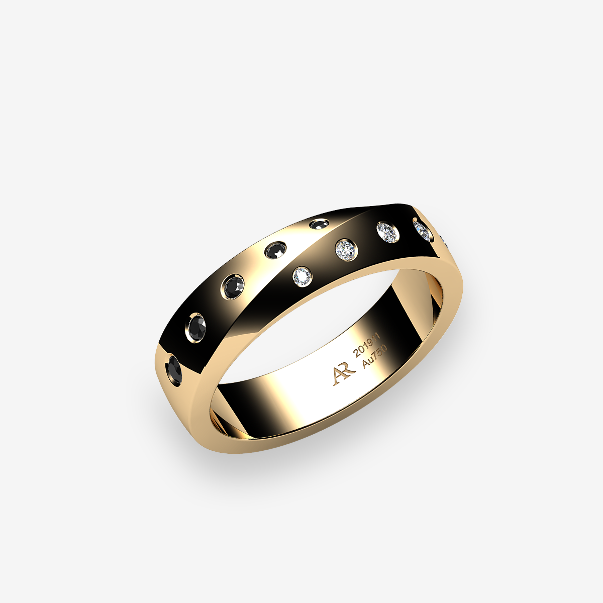 18k Yellow Gold Black Diamonds wedding ring