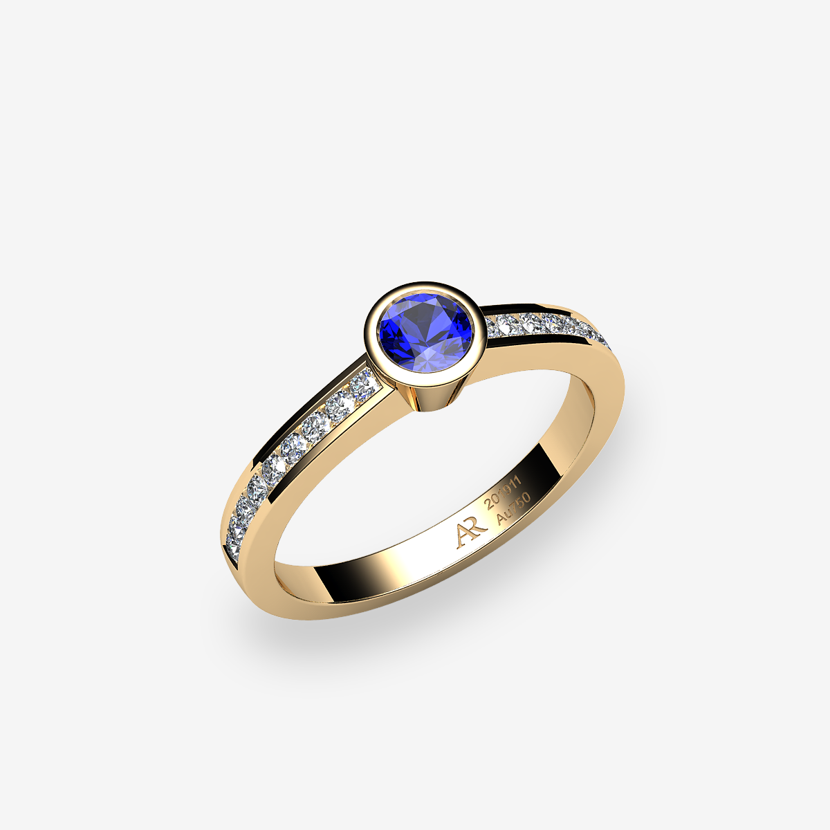 18k Yellow Gold Blue Sapphire bezel set ring