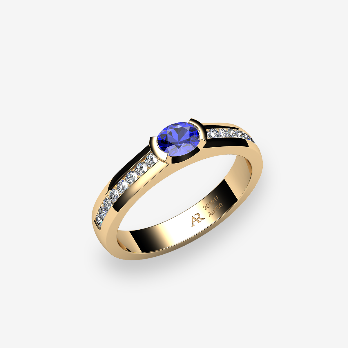 18k Yellow Gold Blue Sapphire semi-bezel set ring