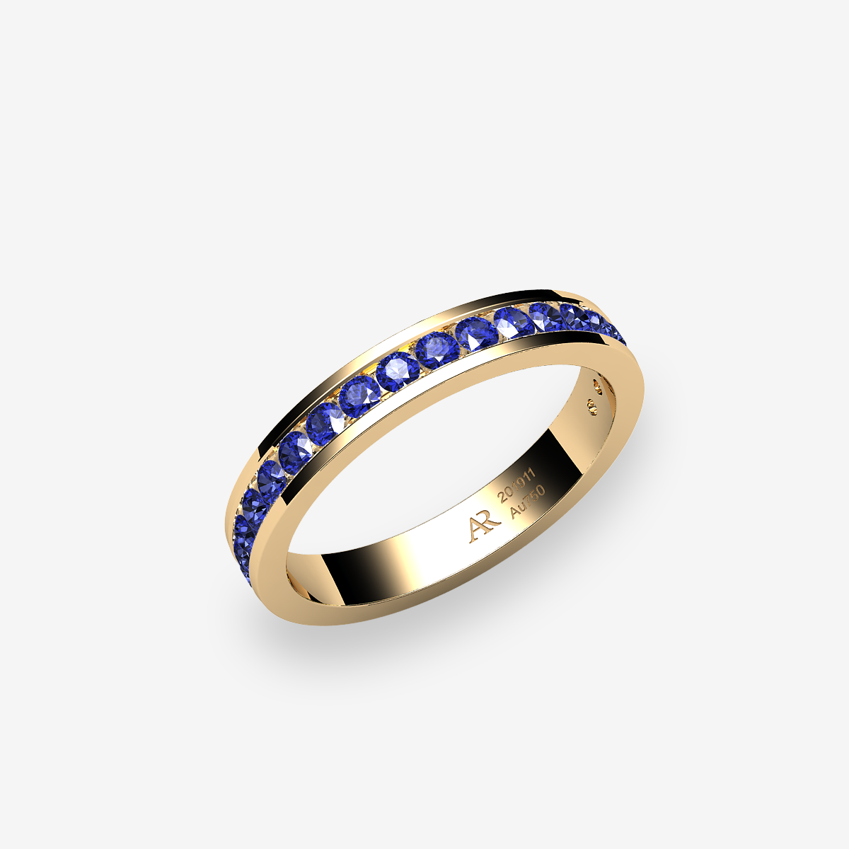 18k Yellow Gold Blue Sapphires channel set wedding ring