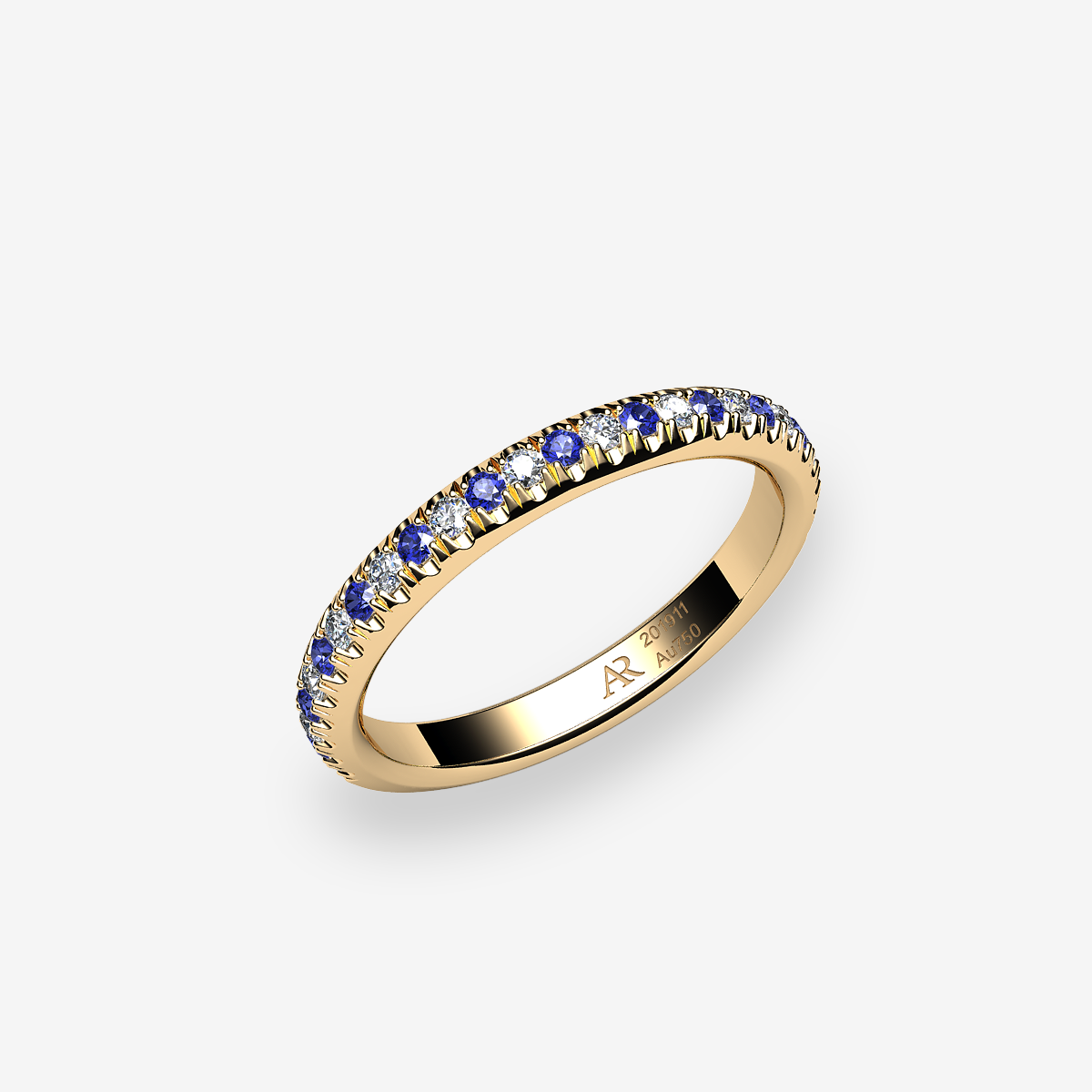 18k Yellow Gold Blue Sapphires pave wedding ring