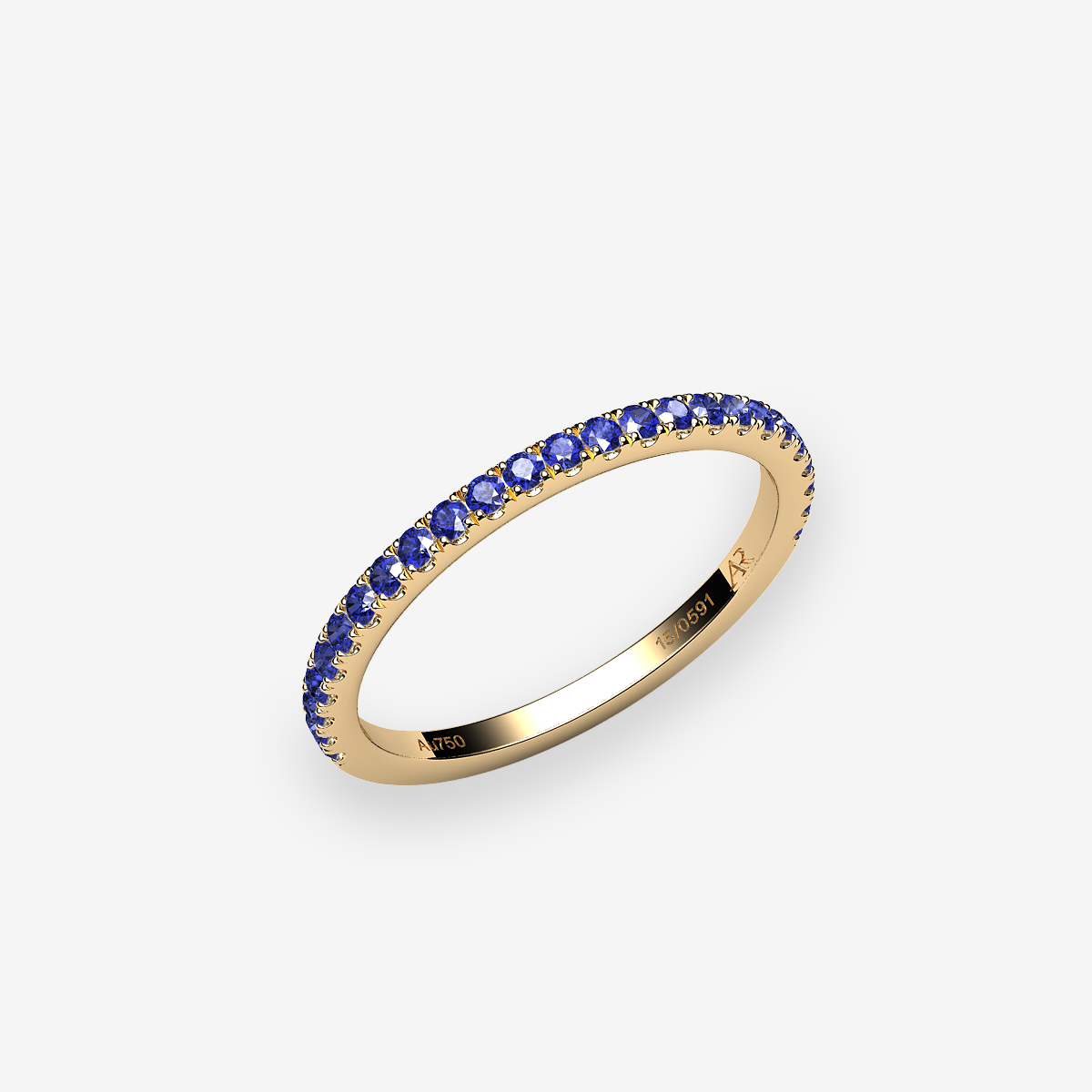 18k Yellow Gold Blue Sapphires pave wedding ring