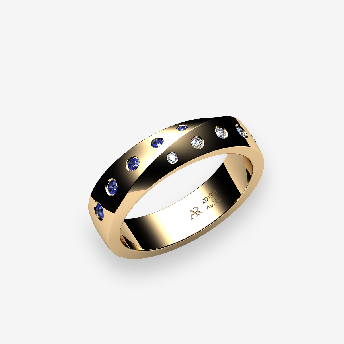 18k Yellow Gold Blue Sapphires wedding ring