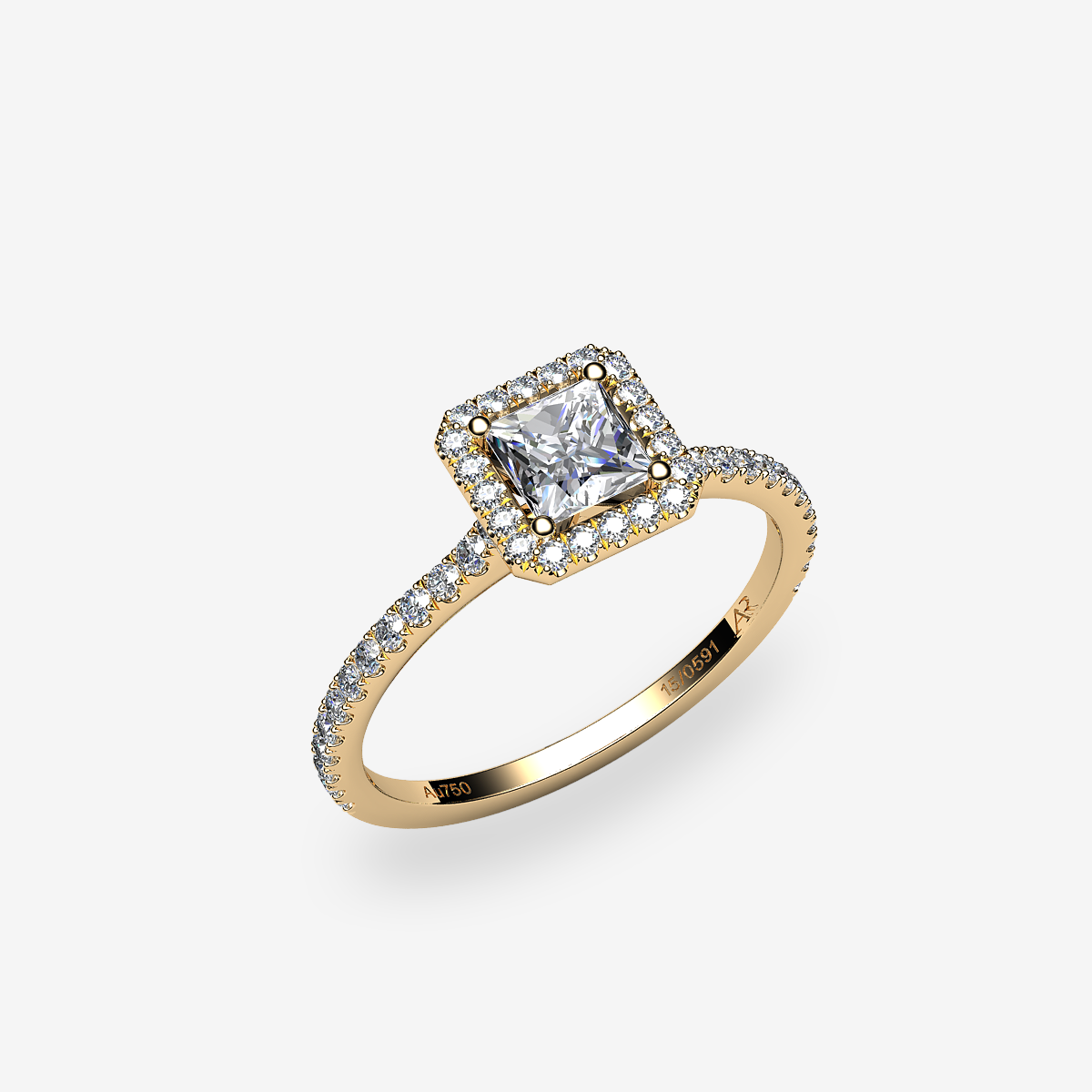 18k Yellow Gold Diamond halo engagement ring