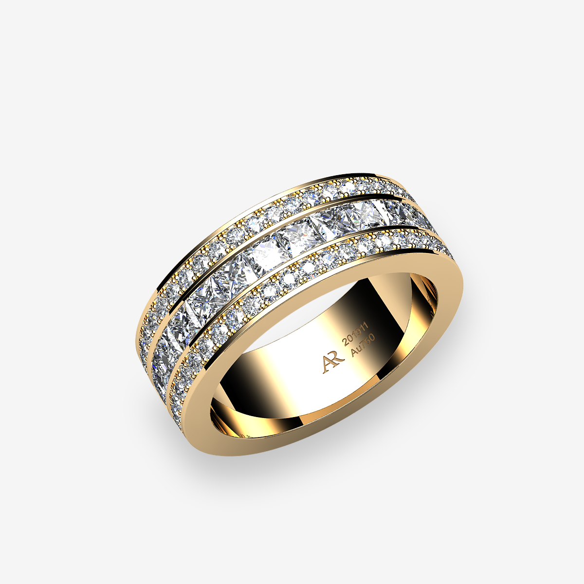 18k Yellow Gold Diamonds channel and pave set ring