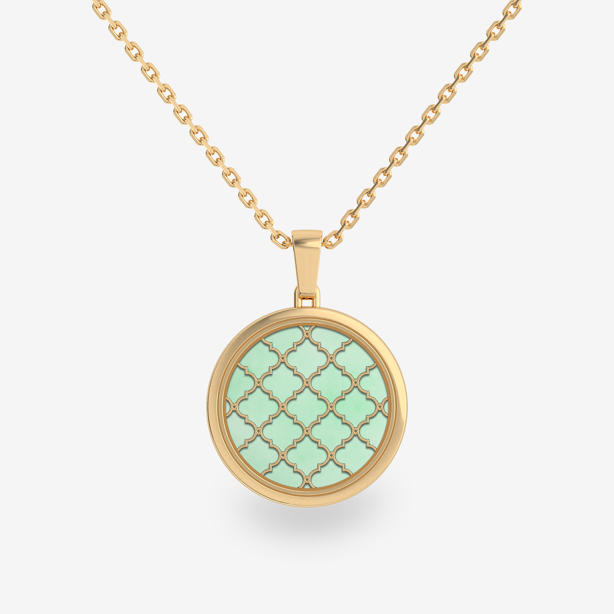 18k Yellow Gold Green Jade and Black Onyx double face pendant