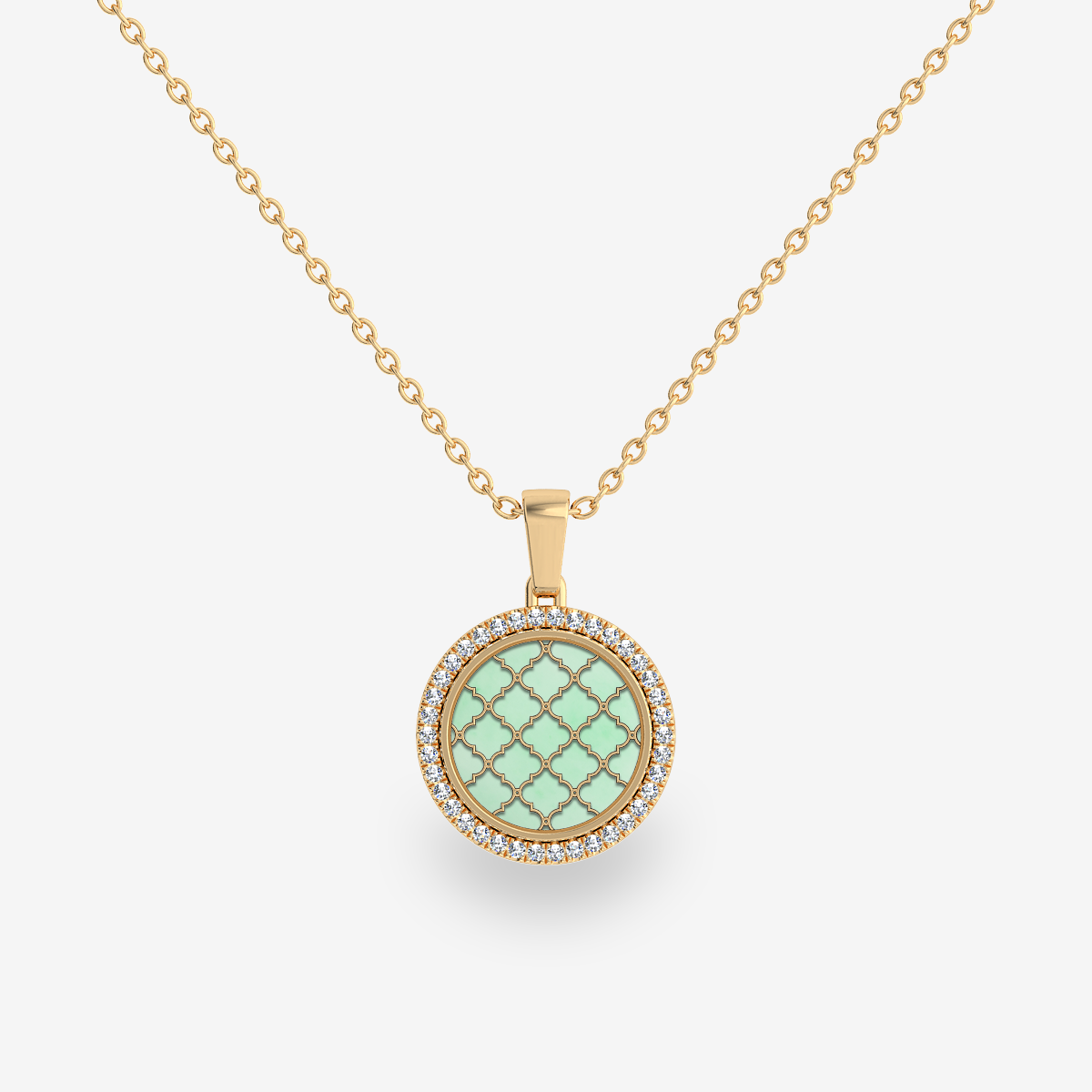 18k Yellow Gold Green Jade diamond pave pendant