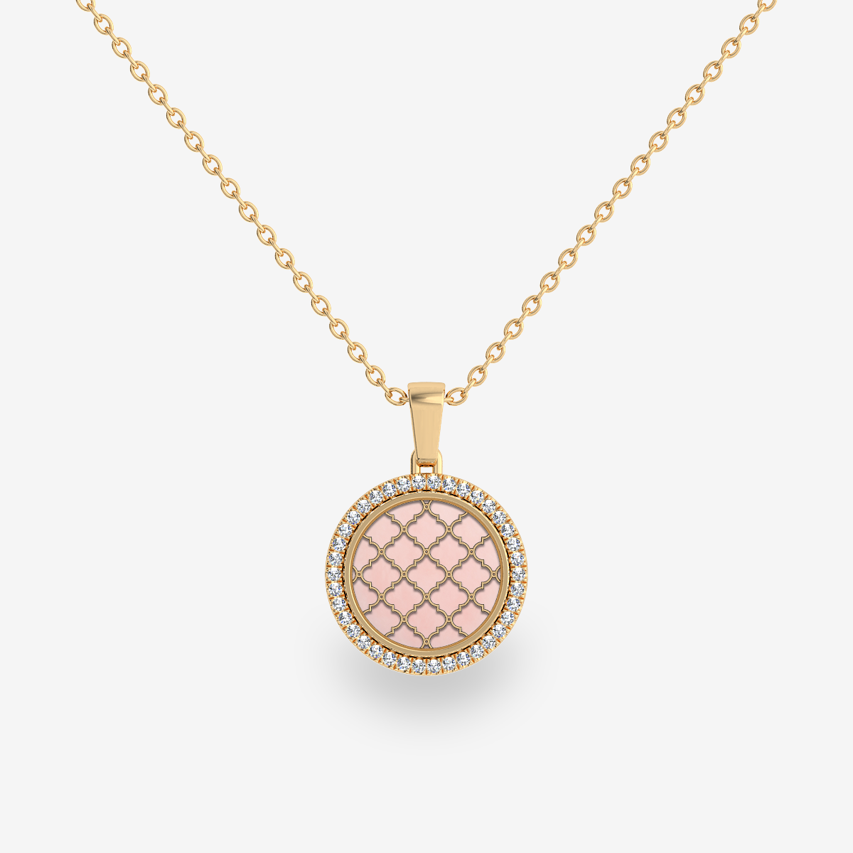 18k Yellow Gold Pink Opal diamond pave pendant