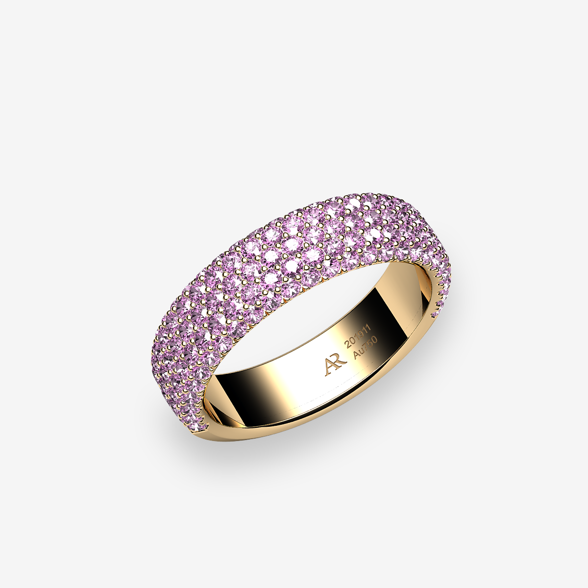 18k Yellow Gold Pink Sapphires pave ring