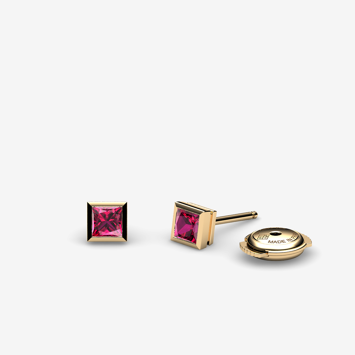 18k Yellow Gold Rubies bezel set earrings