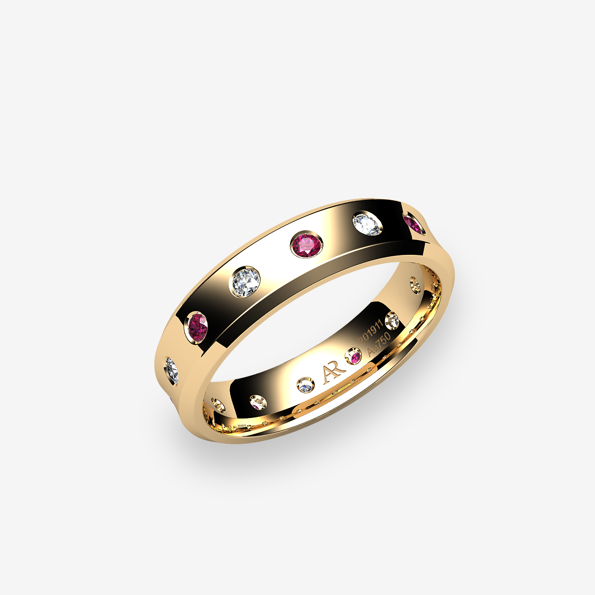18k Yellow Gold Rubies concave style wedding ring