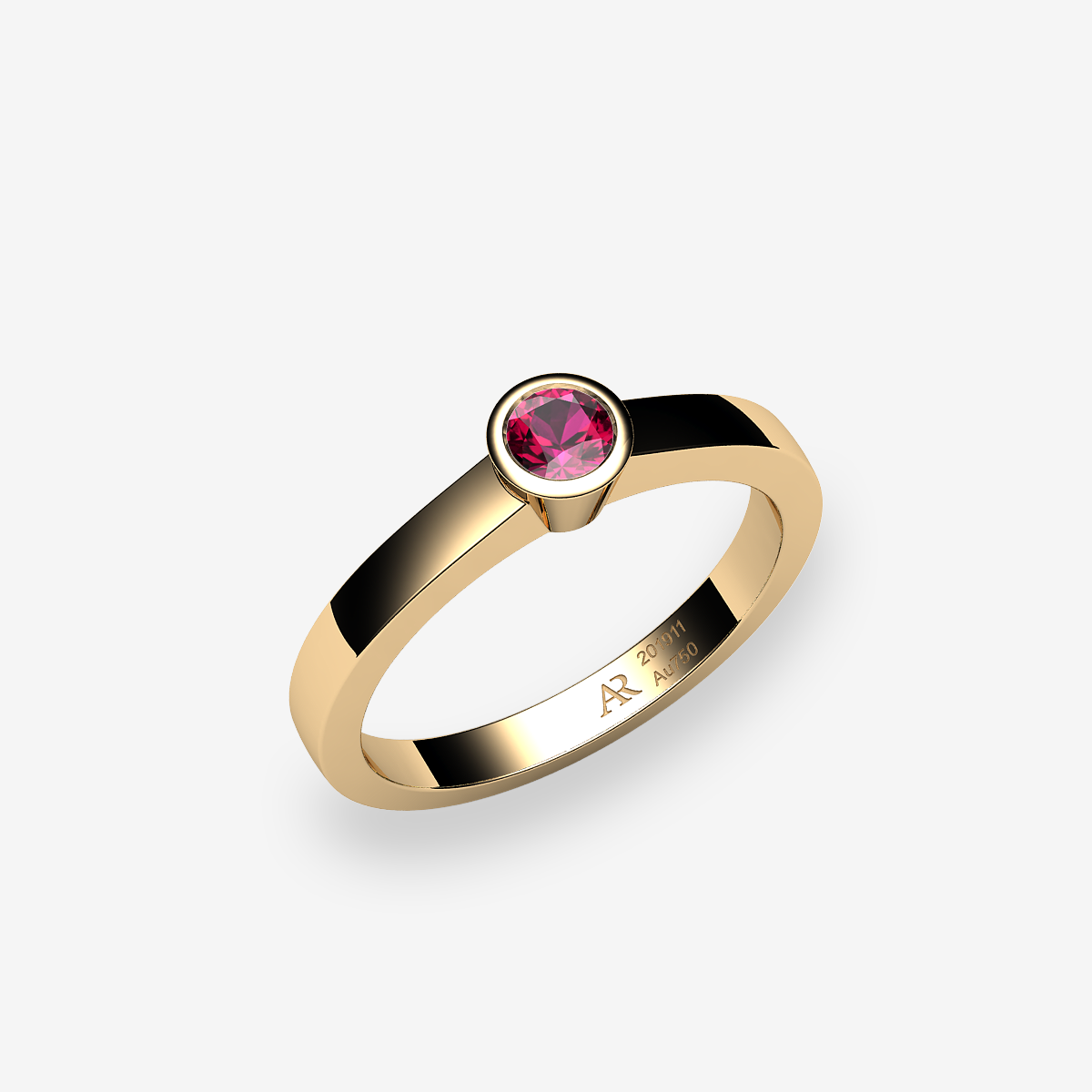18k Yellow Gold Ruby bezel set ring