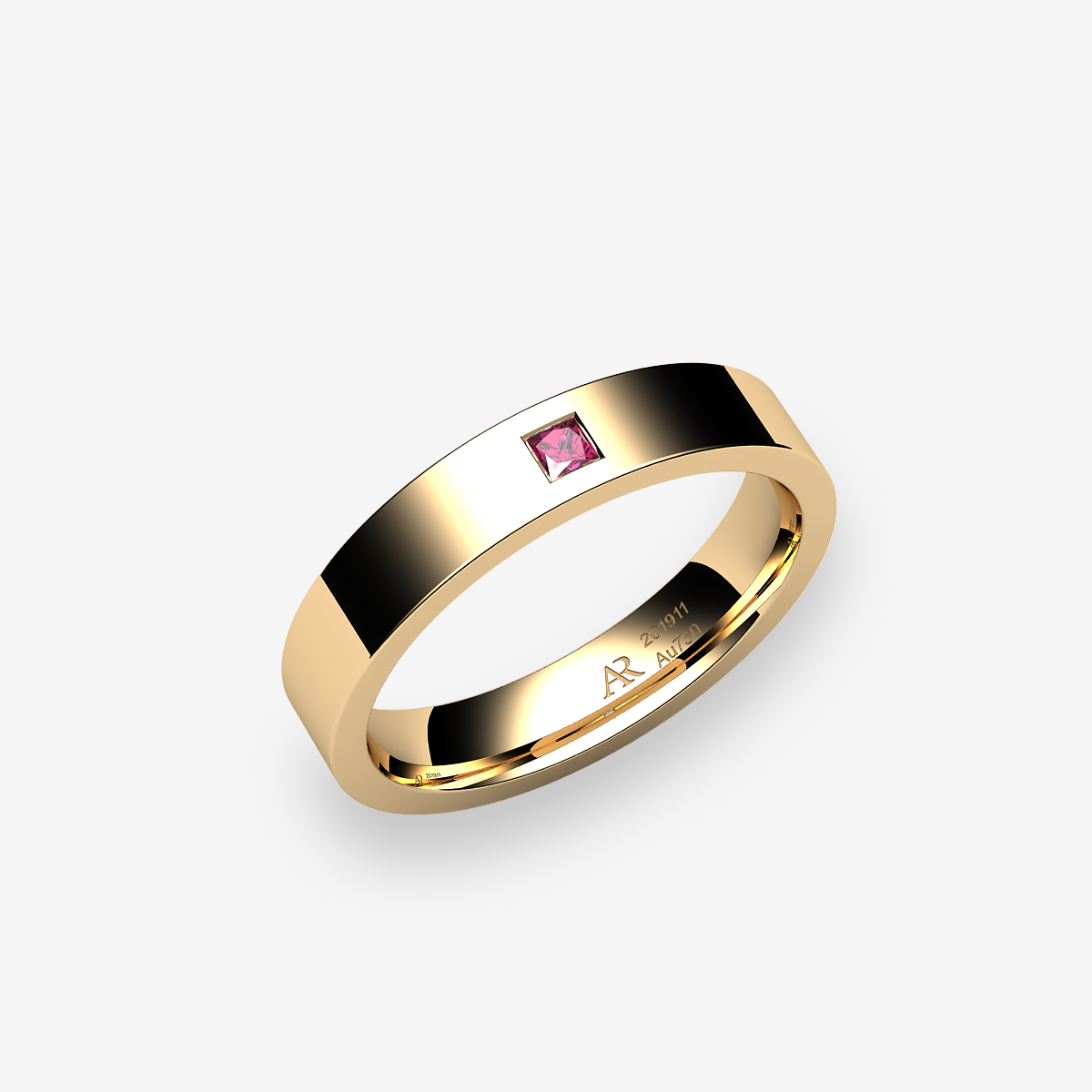 18k Yellow Gold Ruby flat style ring
