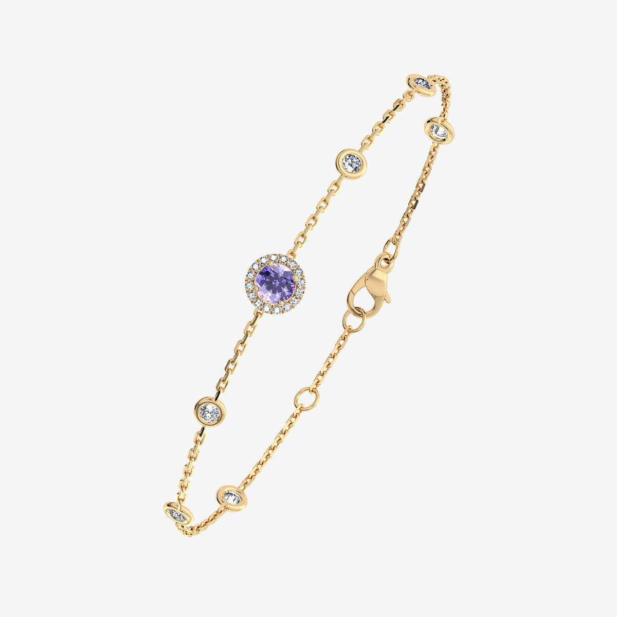 18k Yellow Gold Tanzanite halo bracelet