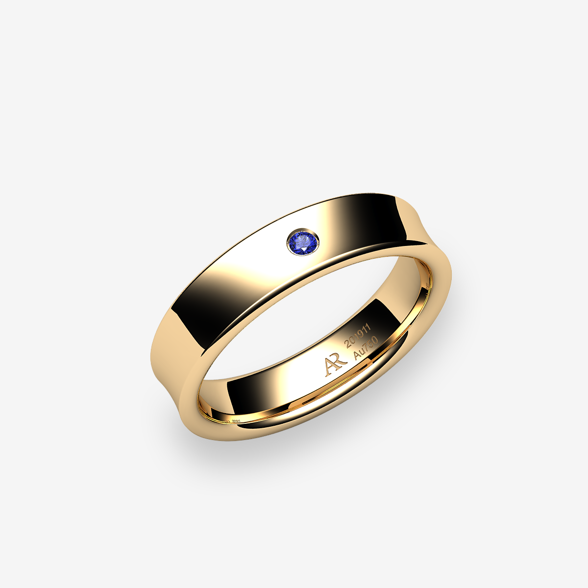 Alliance au profil concave Saphir bleu Or jaune 18 carats