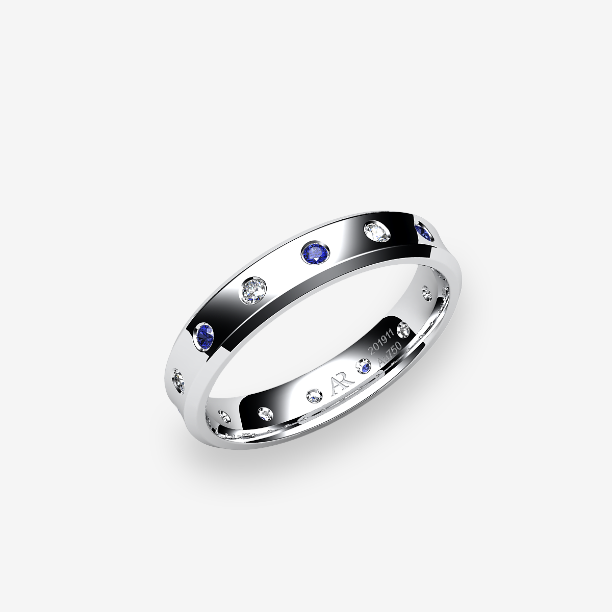 Alliance au profil concave Saphirs bleus Platine 950‰
