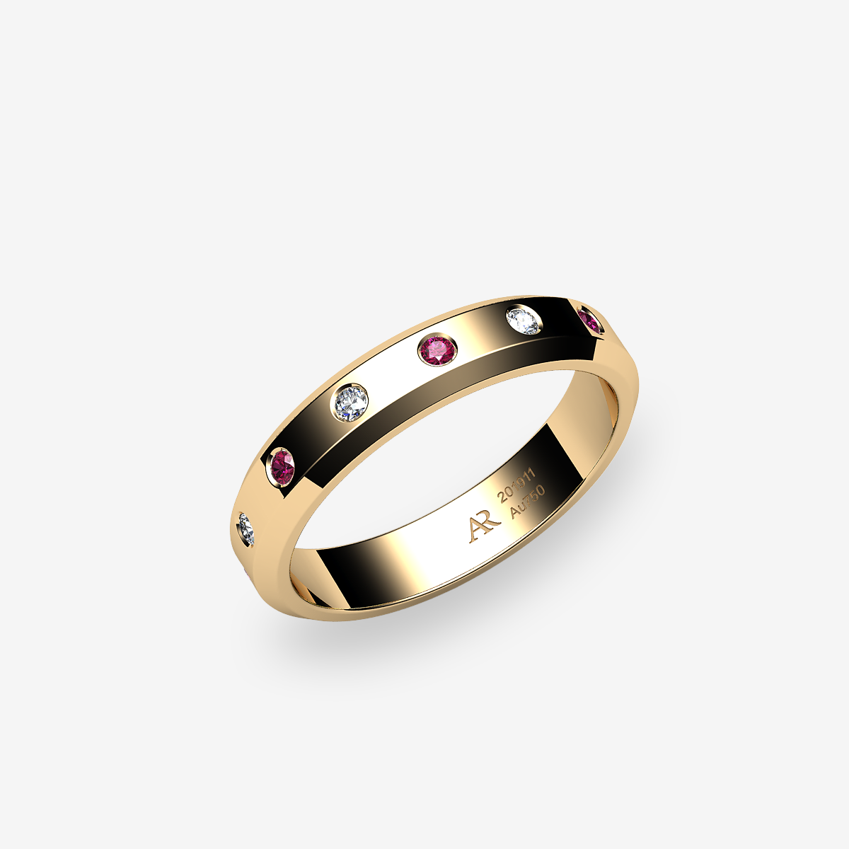 Alliance ruban plat Rubis Or jaune 18 carats