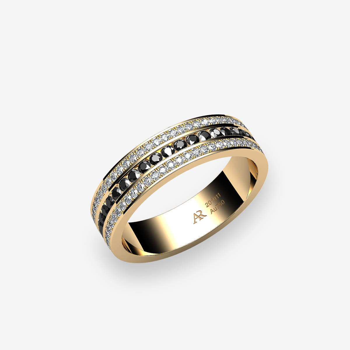 Alliance serti rail et pavage Diamants noirs Or jaune 18 carats