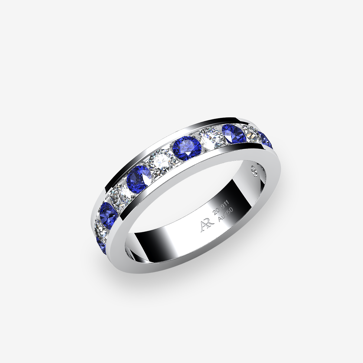 Alliance serti rail Saphirs bleus Platine 950‰
