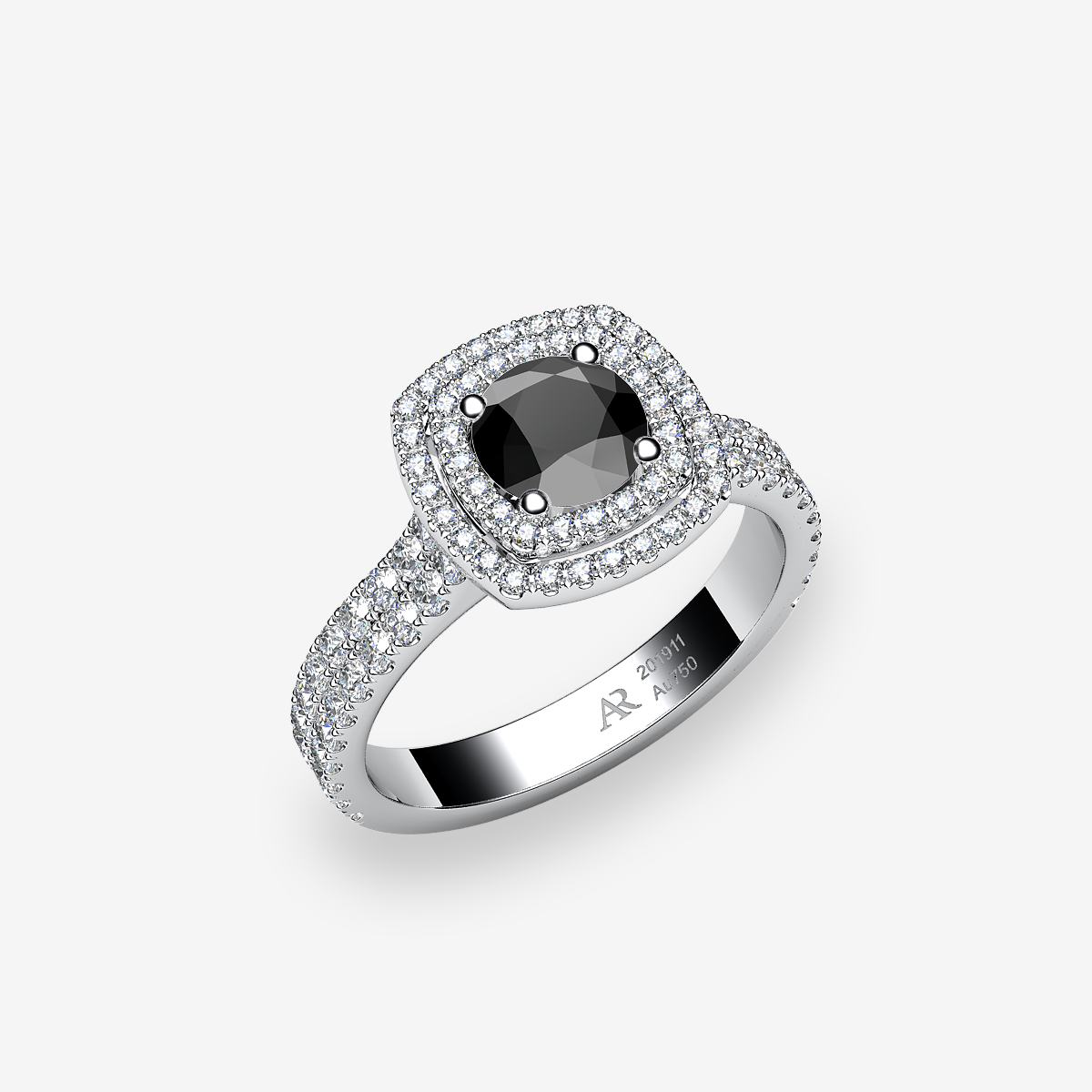 Bague de fiançailles double entourage Diamant noir Platine 950‰
