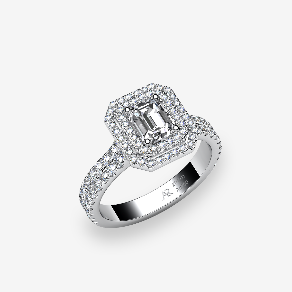 Bague de fiançailles double entourage Diamant Platine 950‰