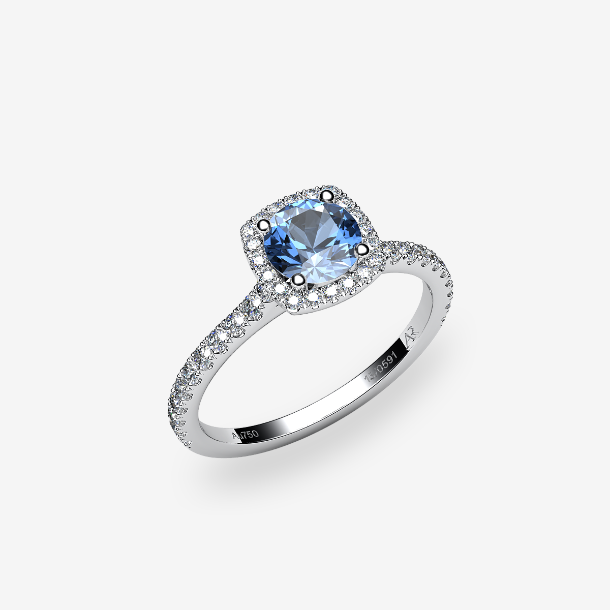 Bague de fiançailles entourage Aigue-marine Platine 950‰