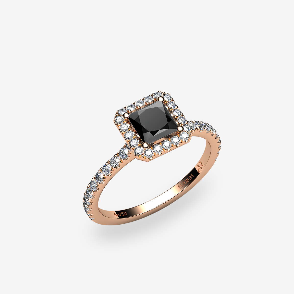 Bague de fiançailles entourage Diamant noir Or rose 18 carats