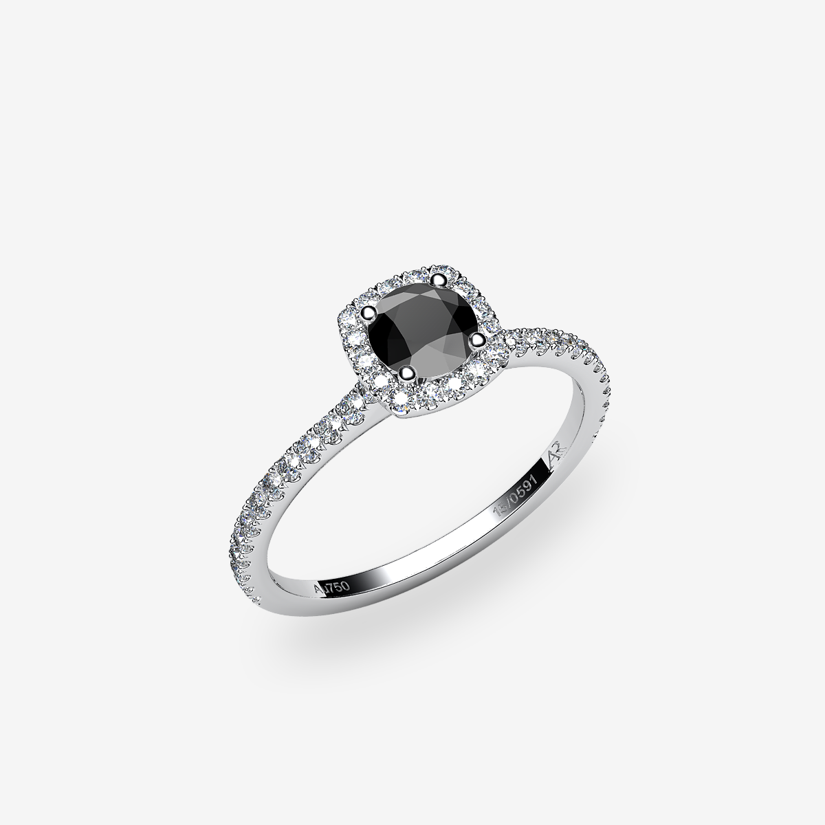 Bague de fiançailles entourage Diamant noir Platine 950‰
