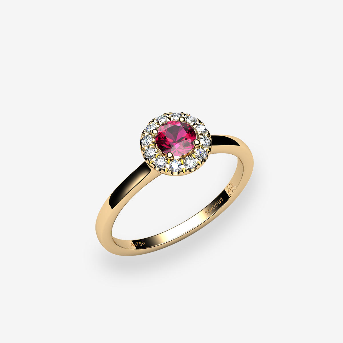 Bague de fiançailles entourage Rubis Or jaune 18 carats