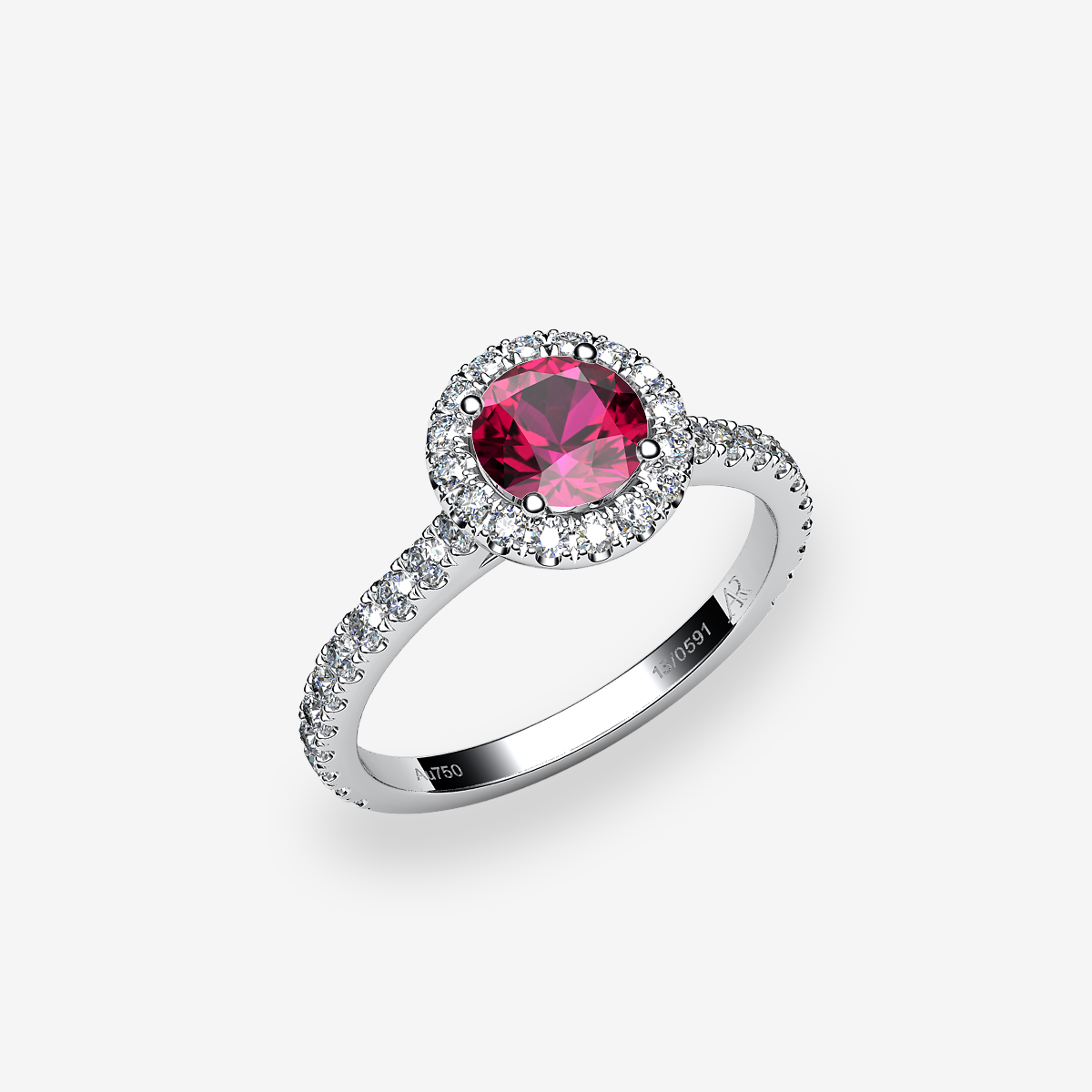 Bague de fiançailles entourage Rubis Platine 950‰