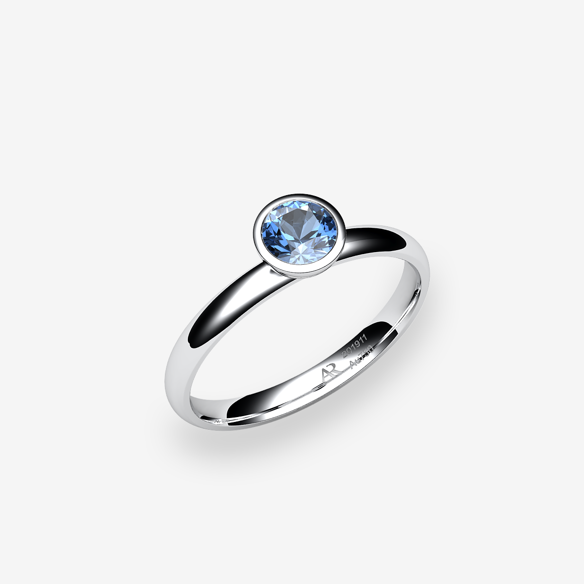 Bague de fiançailles serti clos Aigue-marine Platine 950‰