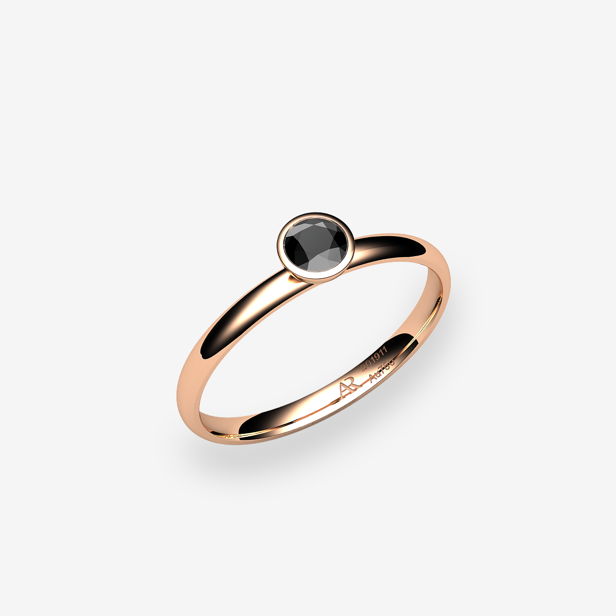 Bague de fiançailles serti clos Diamant noir Or rose 18 carats