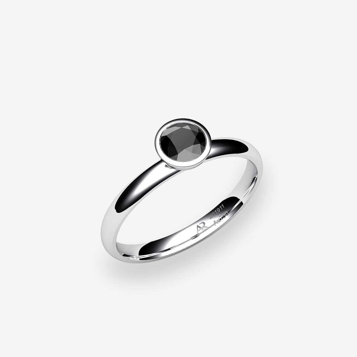 Bague de fiançailles serti clos Diamant noir Platine 950‰