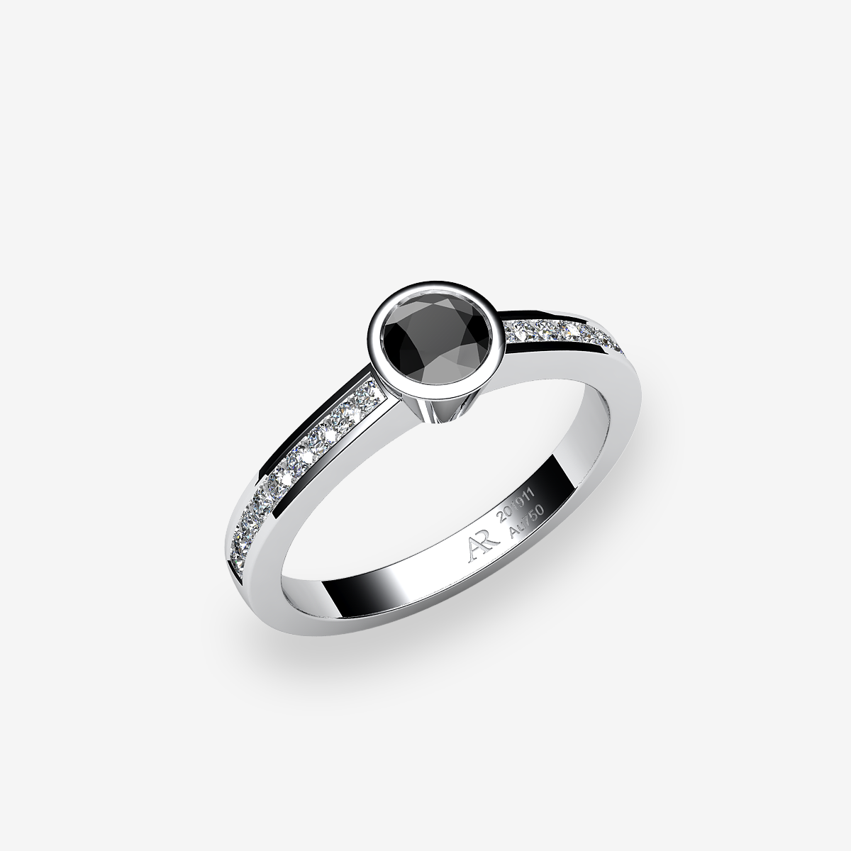 Bague de fiançailles serti clos Diamant noir Platine 950‰