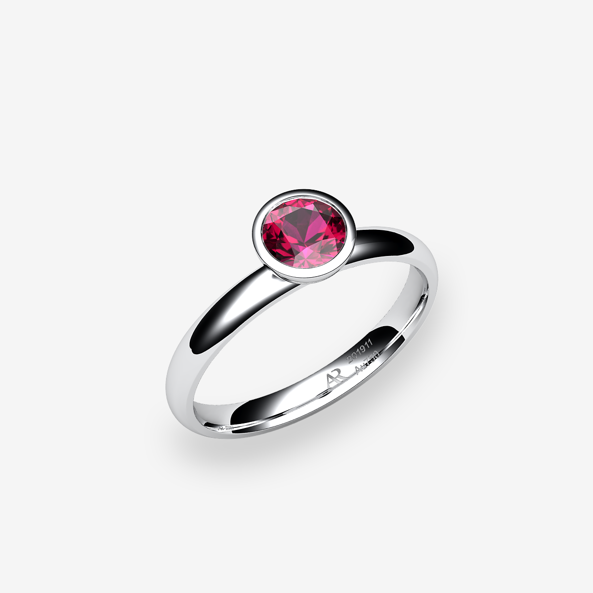 Bague de fiançailles serti clos Rubis Platine 950‰