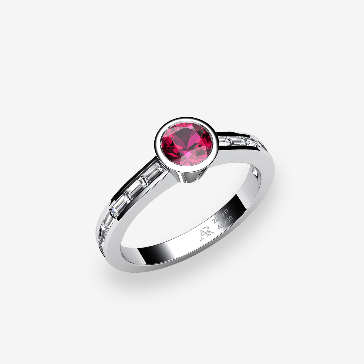 Bague de fiançailles serti clos Rubis Platine 950‰