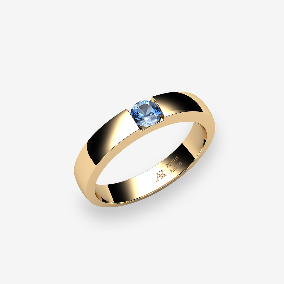 Bague de fiançailles serti rail Aigue-marine Or jaune 18 carats